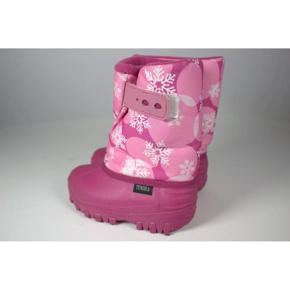 Tundra Teddy Girls US 10 Pink Snow Boots Snowflakes Print Winter Waterproof